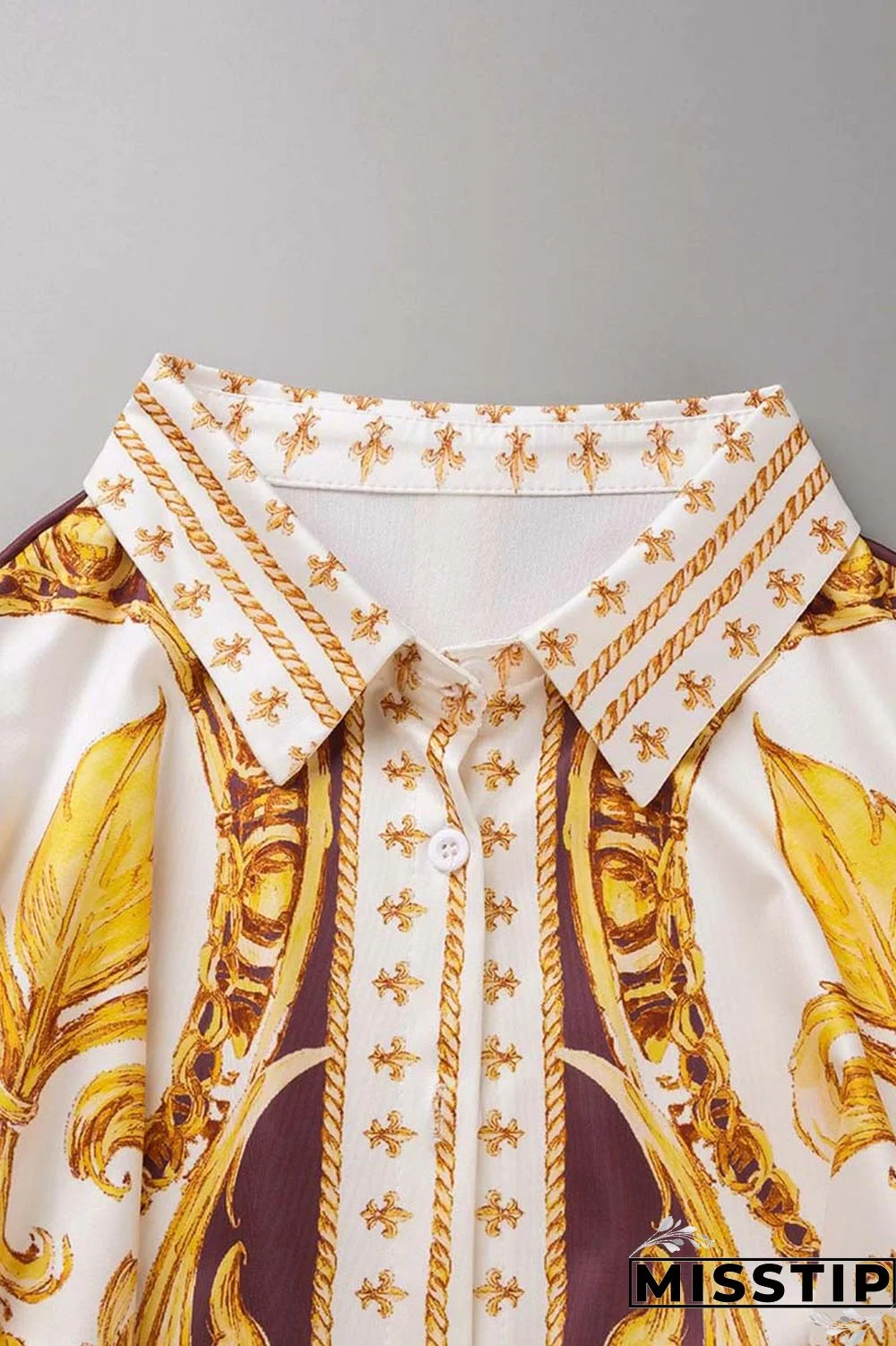 Deep Blue Casual Print Patchwork Turndown Collar Long Sleeve Two Pieces