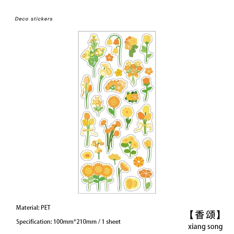 JIANWU 1 Sheets Flower And Grass Imagination Series PET Stickers Plants Flower Diary Scrapbooking Decoration Sticker Stationery