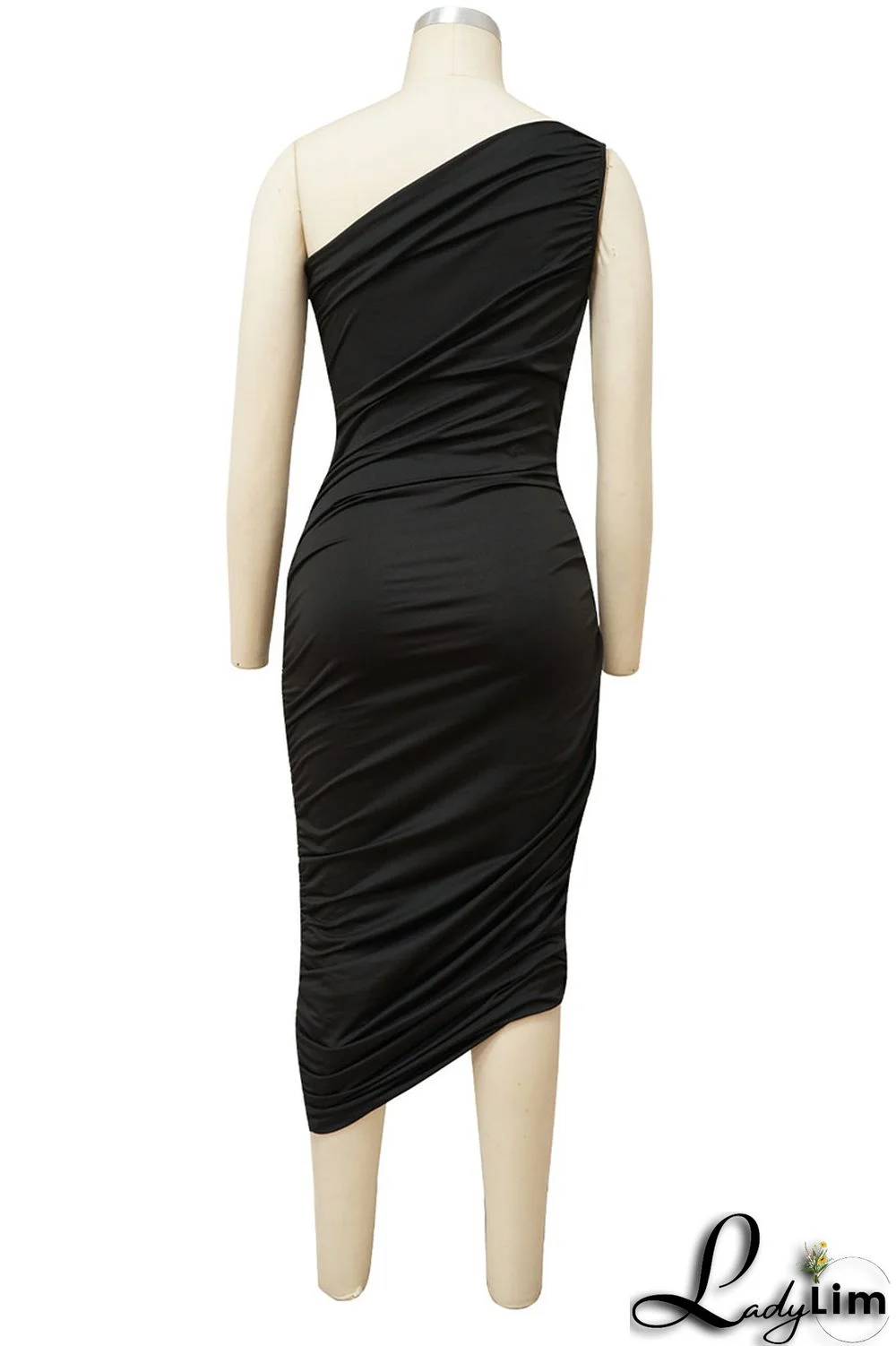 Light Purple Casual Solid Split Joint Fold Asymmetrical Oblique Collar Dresses