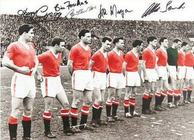 BUSBY BABES SIGNED BY 5 MANCHESTER UNITED 1958 LAST LINEUP Photo Poster painting CHARLTON PROOF