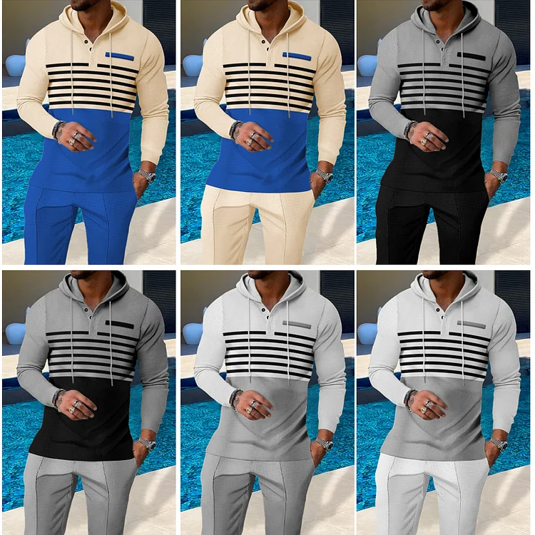 Herren-Trainingsanzug-Set mit Farbblock-Design und Kapuze