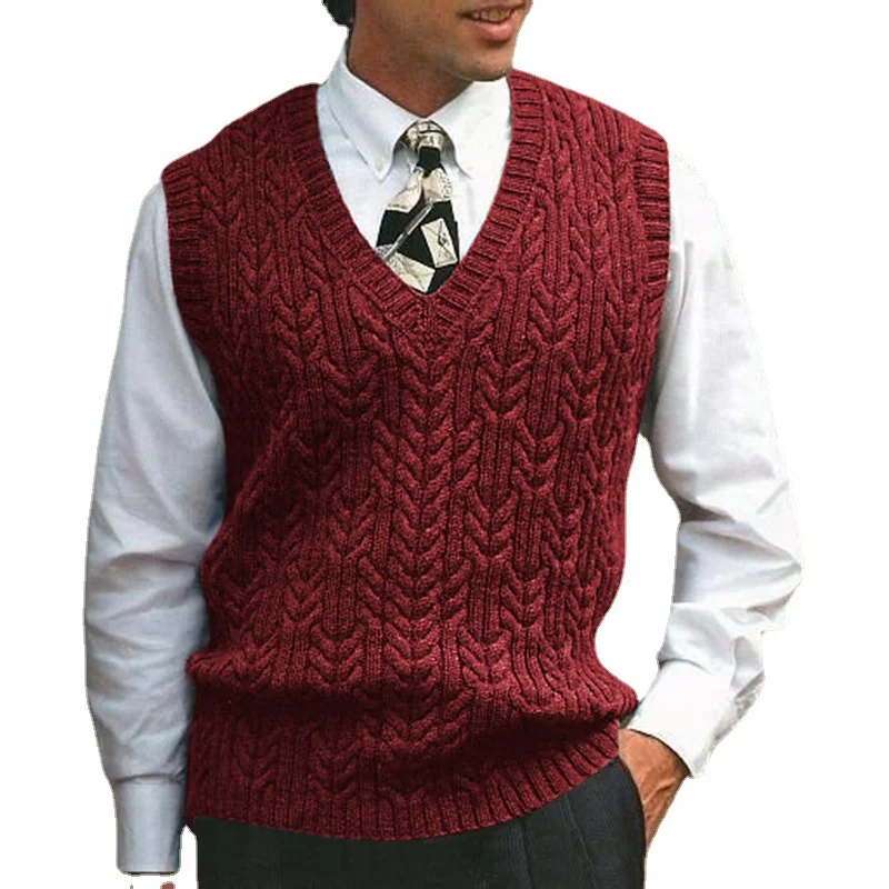 Wongn Wongn And Autumn New Knit Vest Men's Twisted V-Neck Sweater Pure Color Casual Men's Wear