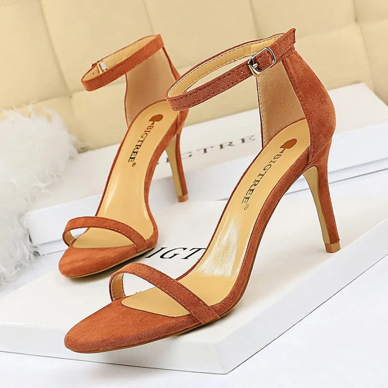 BIGTREE Shoes Super High Heels Suede Women Heels Open Toe Woman Pumps Sexy Party Shoes Stiletto Heels Summer Women Sandals 2022