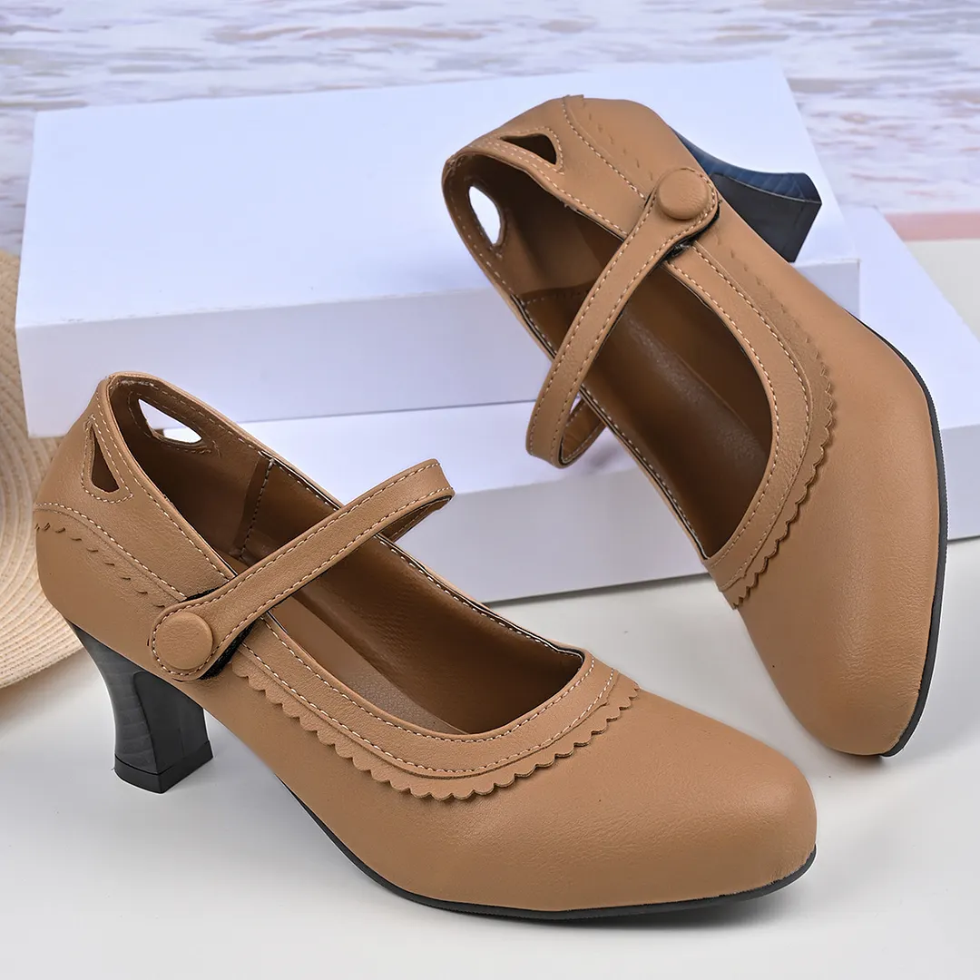 Breakj Breakj New Ladies Retro Mary Jane High Heels Large-Size Coarse Lace Round Head High Heel Single Shoes