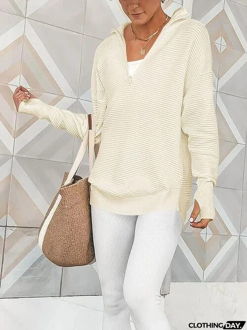 Half Zip Long Sleeve Knit Top