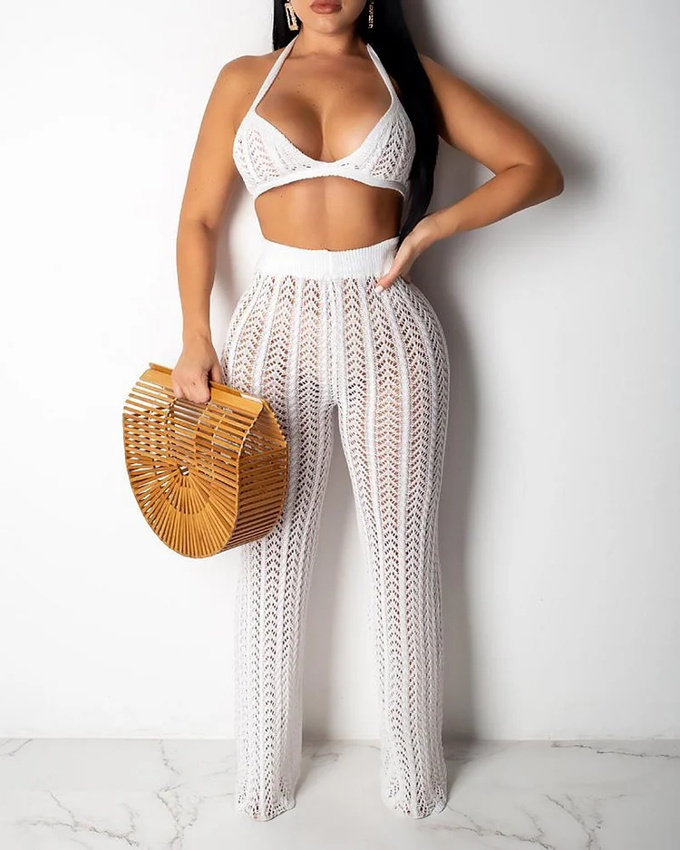 Stretch Knitted Hollow Two-piece