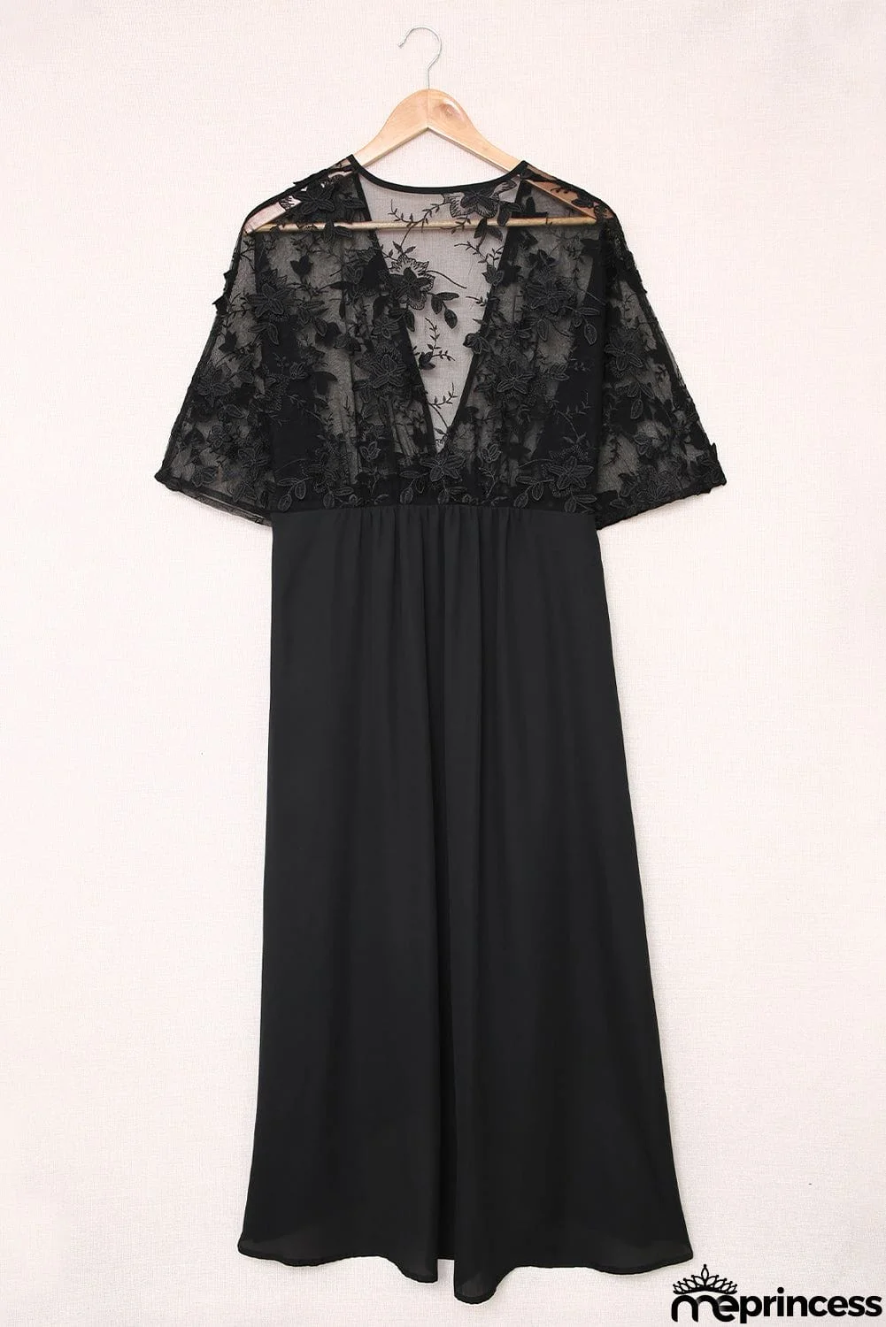 Black Lace Crochet Long Kimono