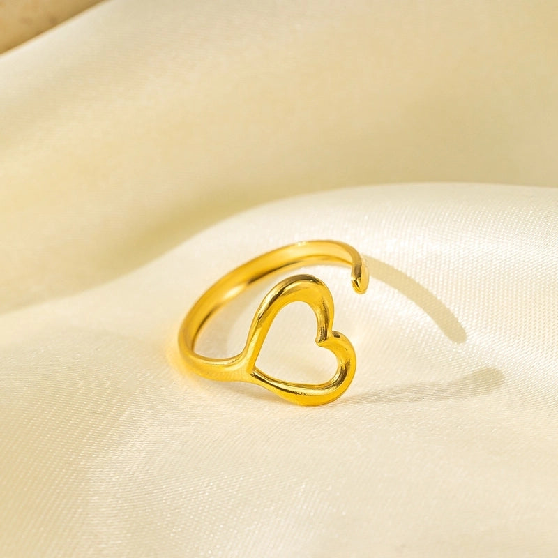 Elegant Streetwear Waves Heart Shape Flower Titanium Steel Irregular Plating Open Rings