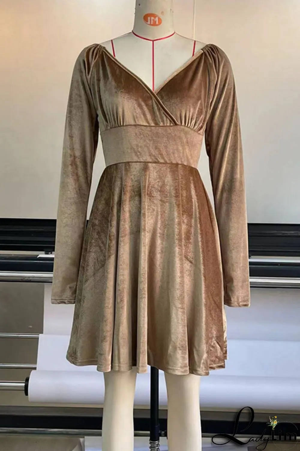Blue Casual Solid Split Joint V Neck A Line Dresses