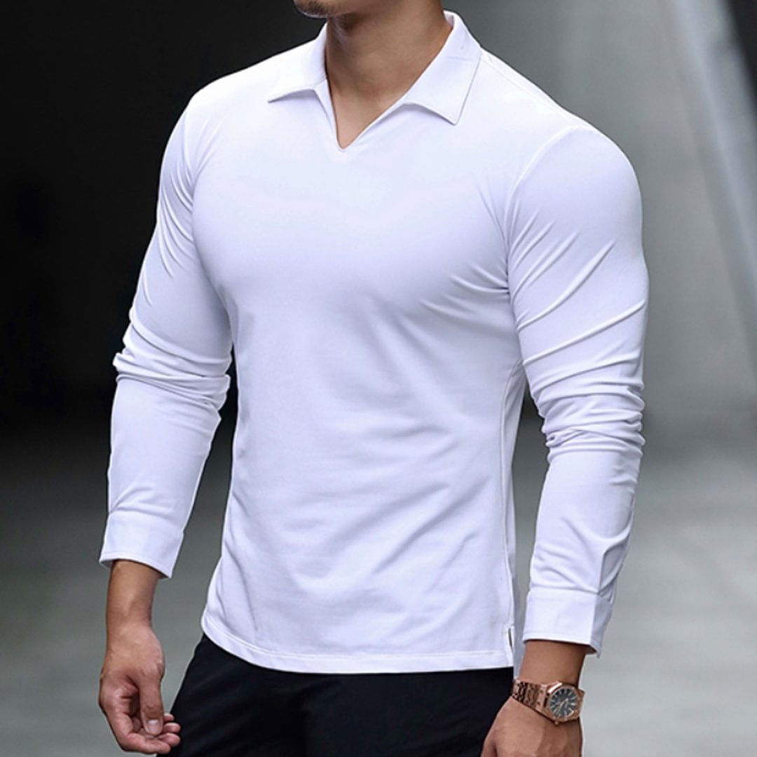 Men's V Neck Lapel Slim Fit Long Sleeve T-Shirt-Compassnice®
