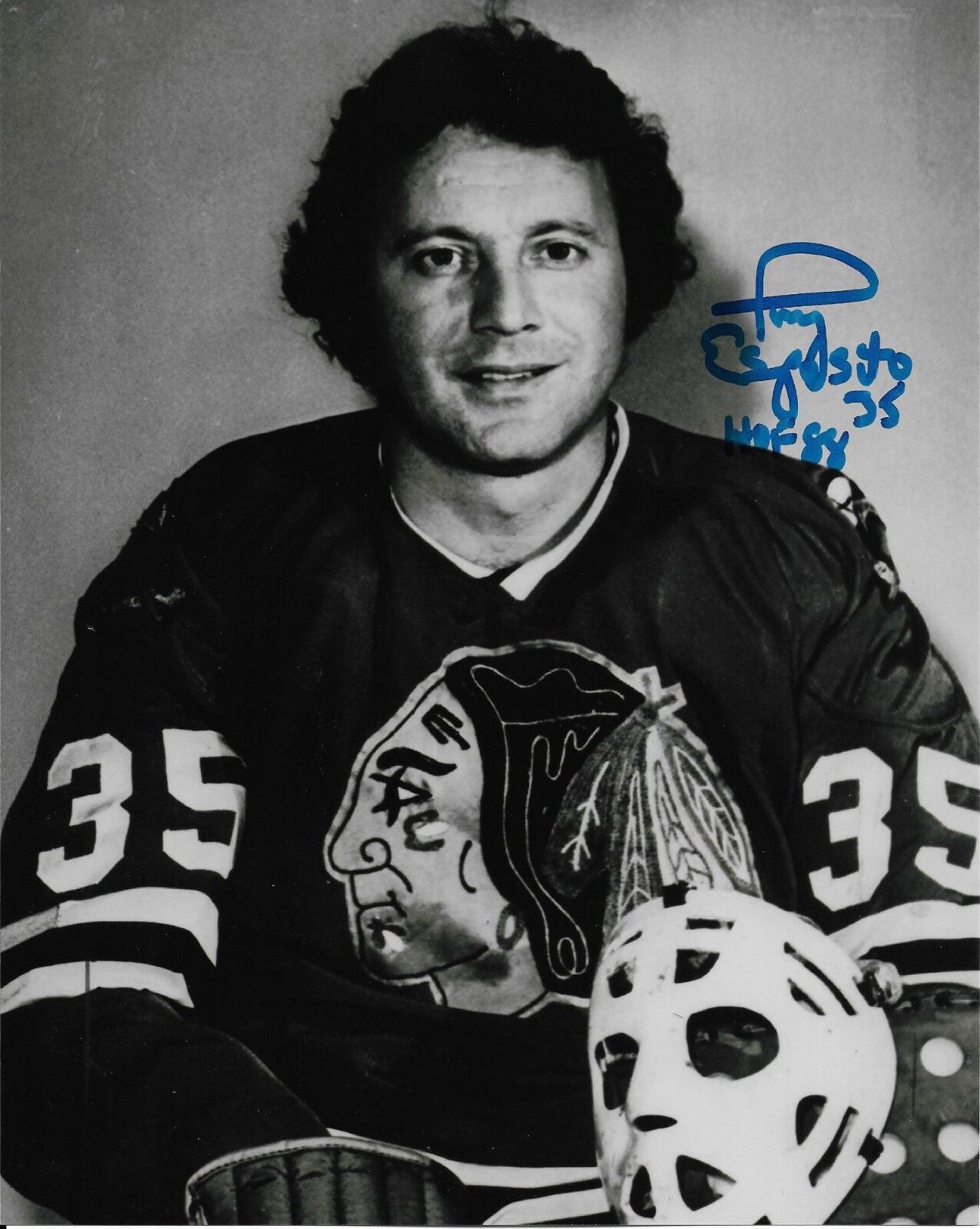 TONY ESPOSITO signed CHICAGO BLACKHAWKS 8x10 Photo Poster painting HOF 1988 PROOF w/COA