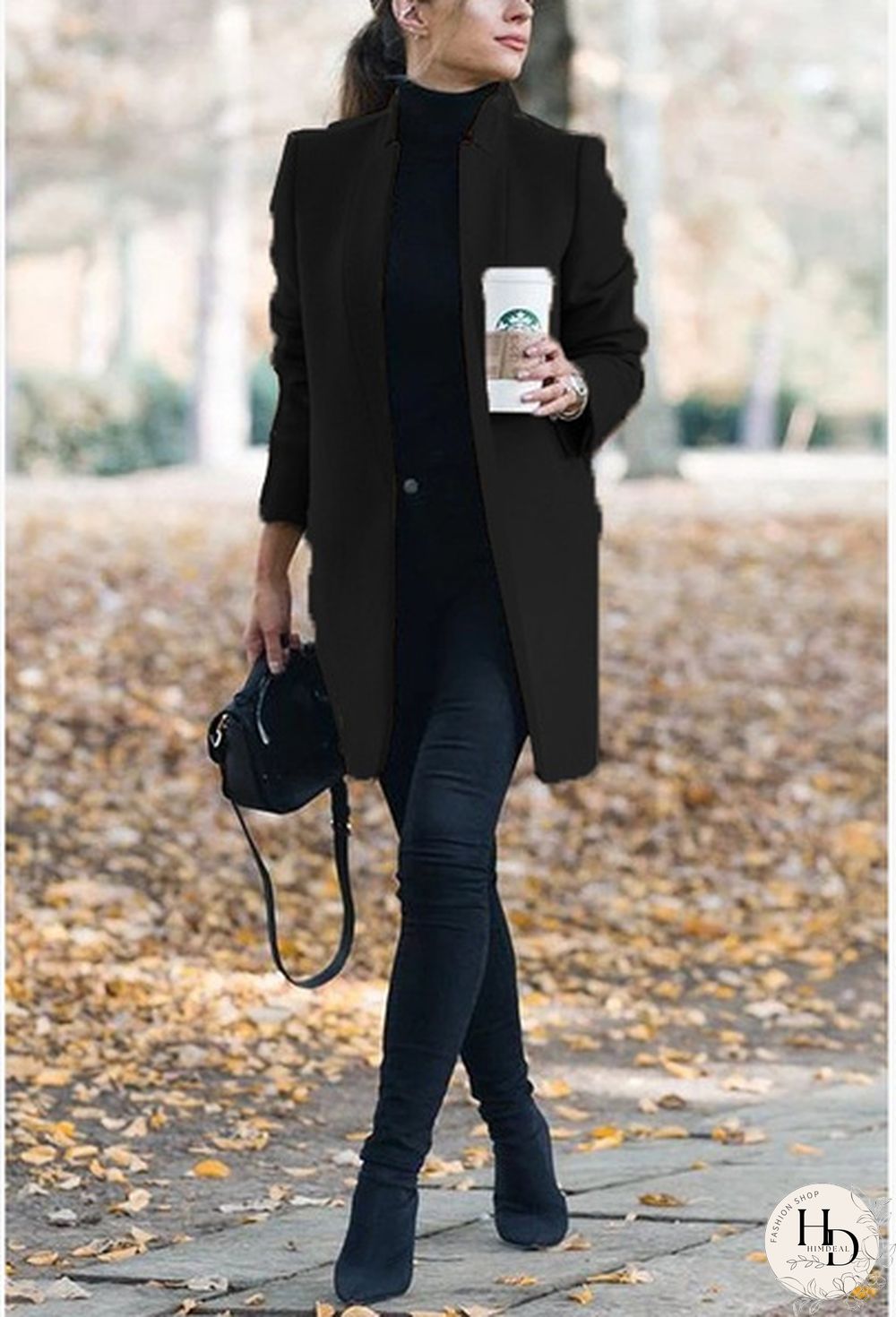 New Autumn and Winter Fashion Womens Solid Color Stand-Up Collar Woolen Coat Lapel Wool
