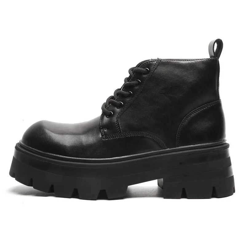 Qengg Qengg Boots Men In Autumn And Winter Increased Tooling Locomotive Wind Super Fire Leather Boots Big Head Advanced Sense Ankle Boots 9133-Y