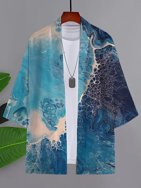 Men's All Over Pattern Oil Painting Print Casual Kimono Cardigan