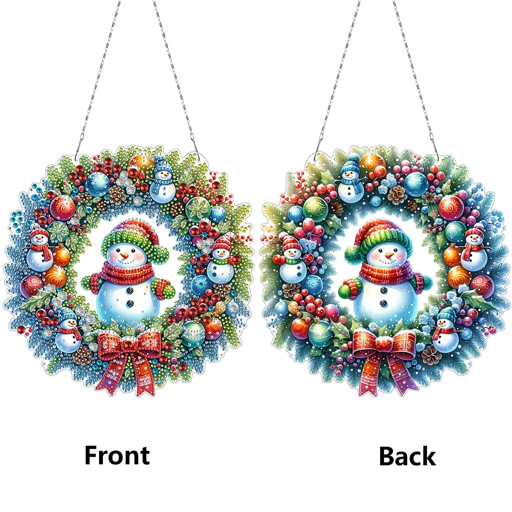 5D DIY Acrylic Special Shape Christmas Snowman Wreath Diamond Painting Ornaments