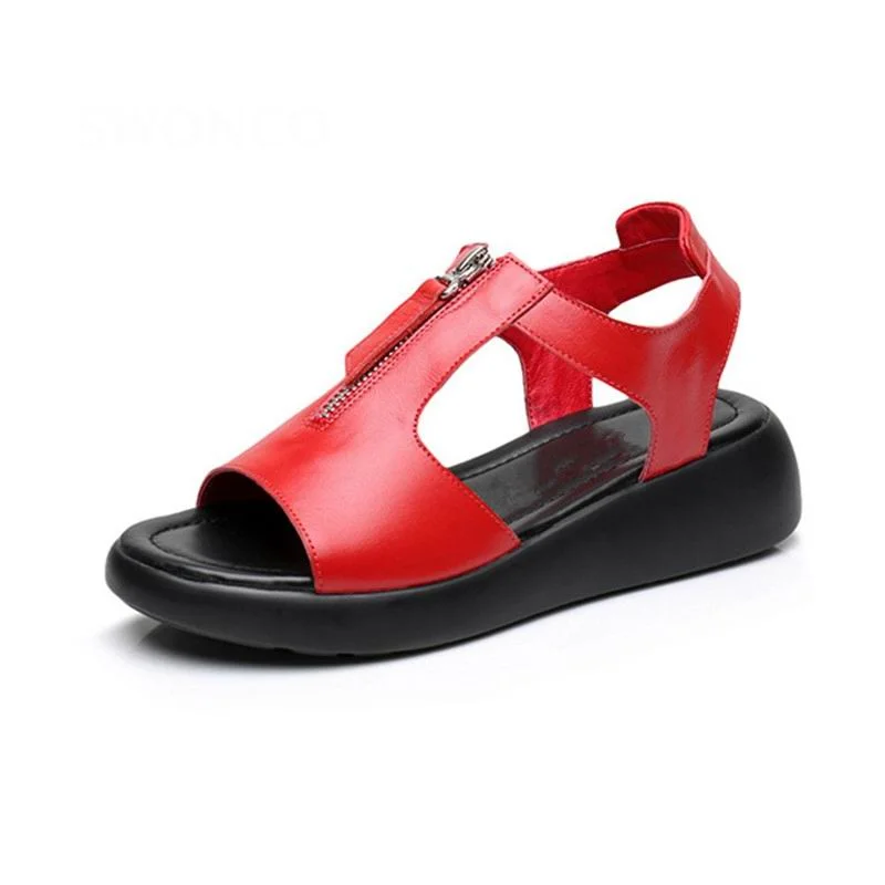 GKTINOO Women's Sandals Plus Size 34-42 Summer Genuine Leather Ladies Shoe Sandals Women Platform 4.5cm Heels Female Shoes