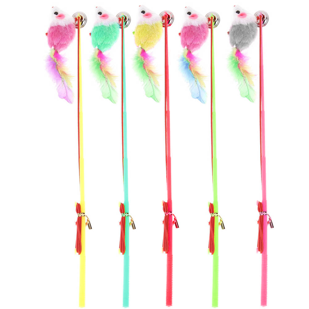 

Plastic Wire Kitten Cat Toy Colorful Feather Rod Elastic Rope Play Dangl, 501 Original