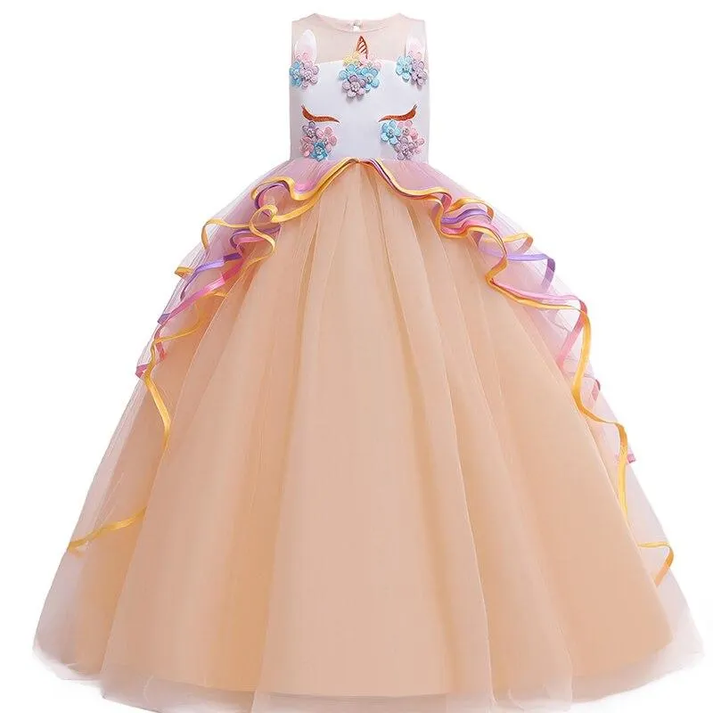 2021 Carnival Cosplay Costume Long Unicorn Dress Girl Kids Dresses For Girls Children Party Dress Birthday Dress Up 10 14 Years
