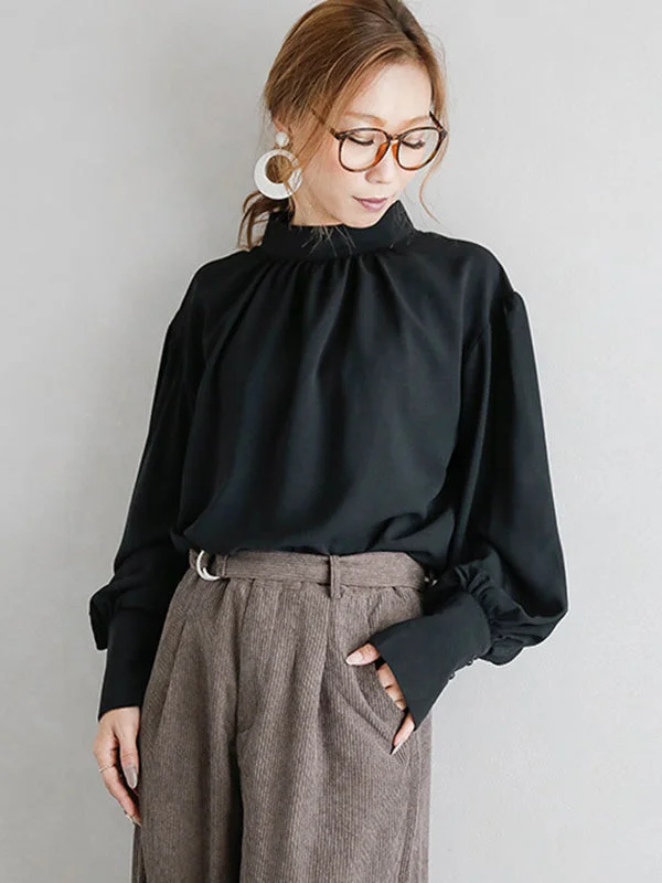 Urban Solid Color Light Maturity Puff Sleeve Shirt