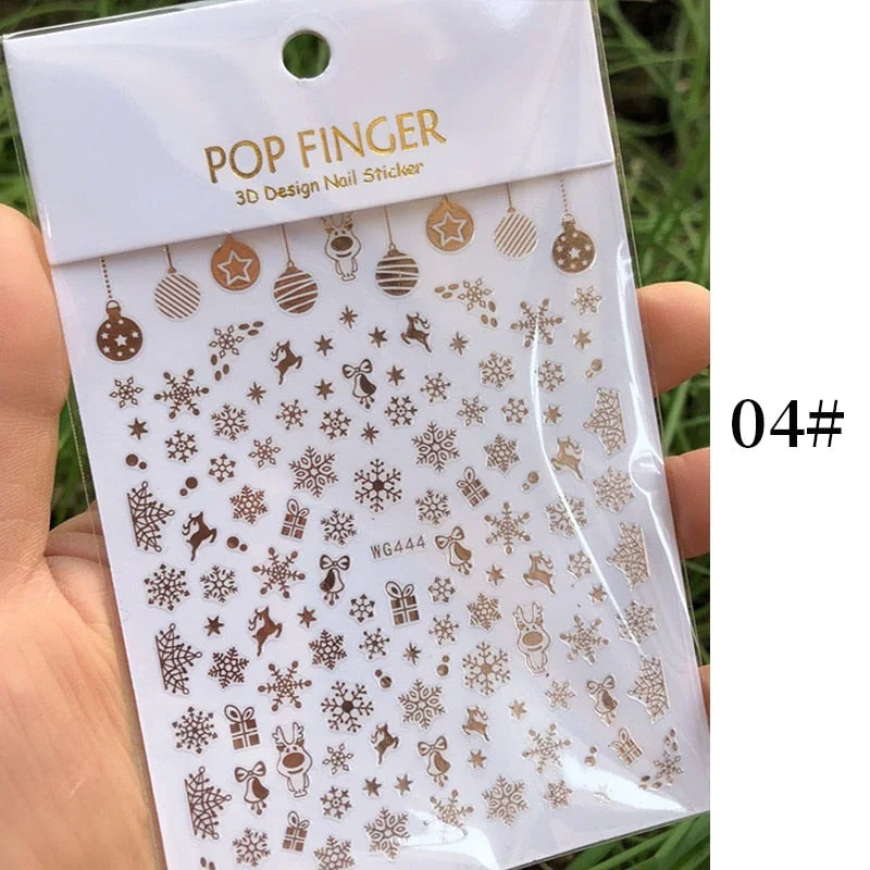 1 Sheet New Roman English Alphabet Number 3D Nail Stickers Christmas Animals iridescent Gold Silver Word Small Letters Nail