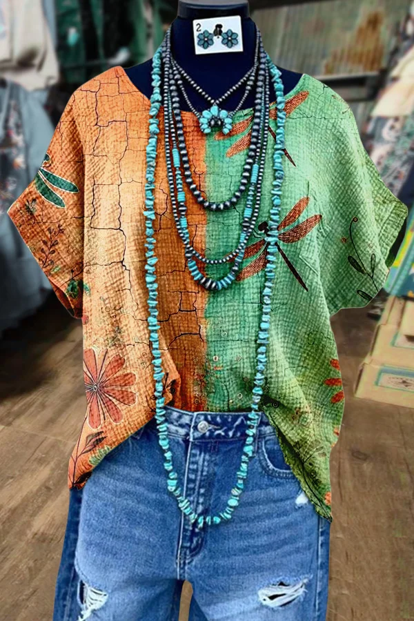 Color Block Floral Print Dolman Sleeve Top