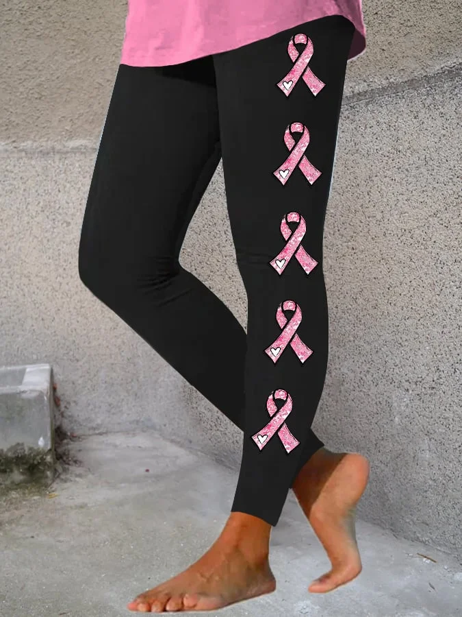 Women's Pink Ribbon Breast Cancer Awareness Leggings 