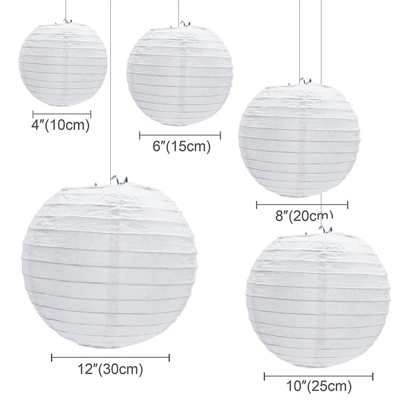 30pcs/lot 4 -12 White Chinese Paper Lanterns Ball Hanging Round Lantern for Wedding Birthday Party Eid Ramadan Decorations