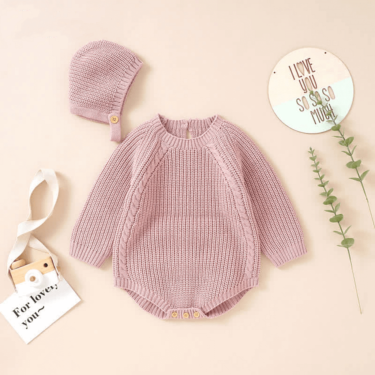 Baby Newborn Solid Color Bodysuit with Beanie