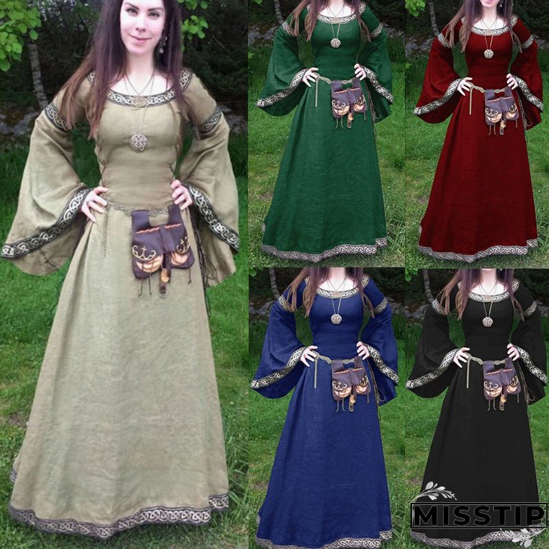 Women's Classic Medieval Long-sleeved Round Neck Dress Dresses