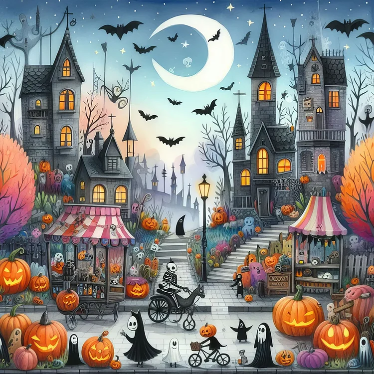 Street View Of Halloween Town 40*40CM (Canvas) Full Round Drill Diamond Painting gbfke