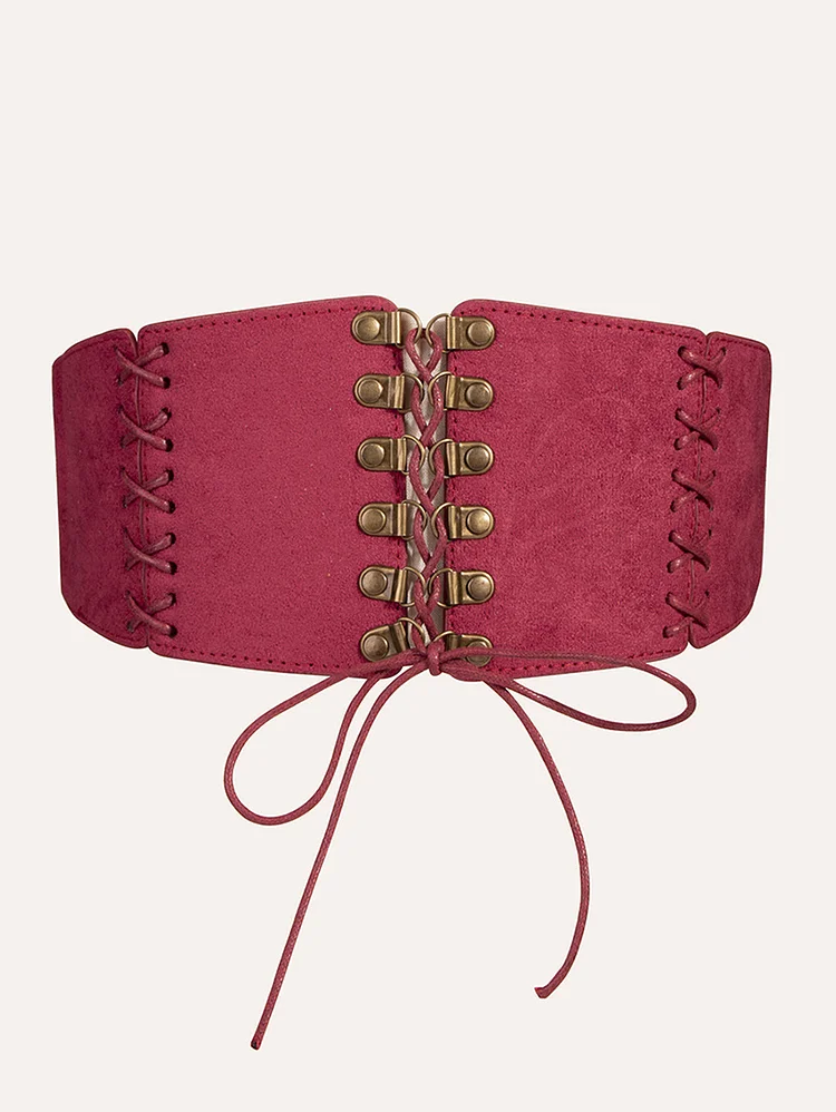 Suede Lace Up Metal Button Waist Cincher Corset