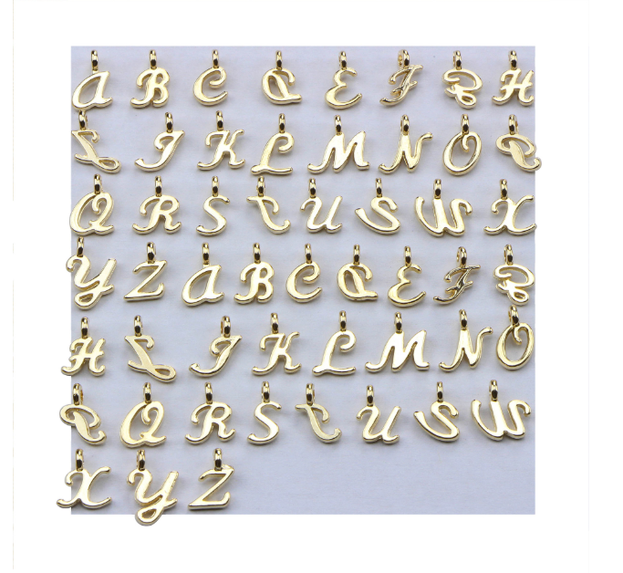 52pcs Random Mixed Shape Ancient Letters Charms Gold 26 Letter