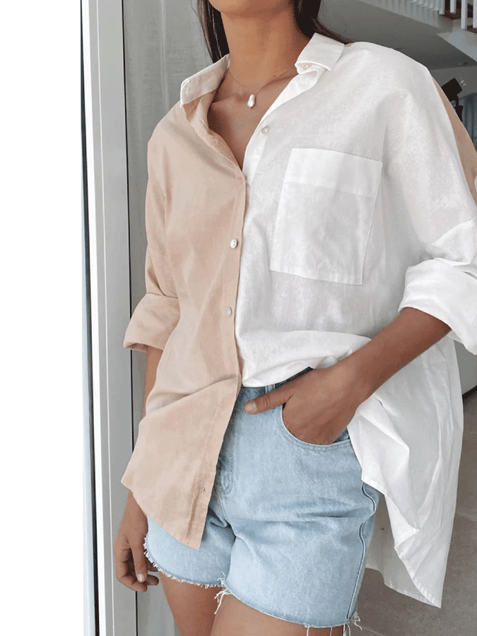 Women'S Paneled Color Contrast Dropped Shoulder Long Sleeve Shirt