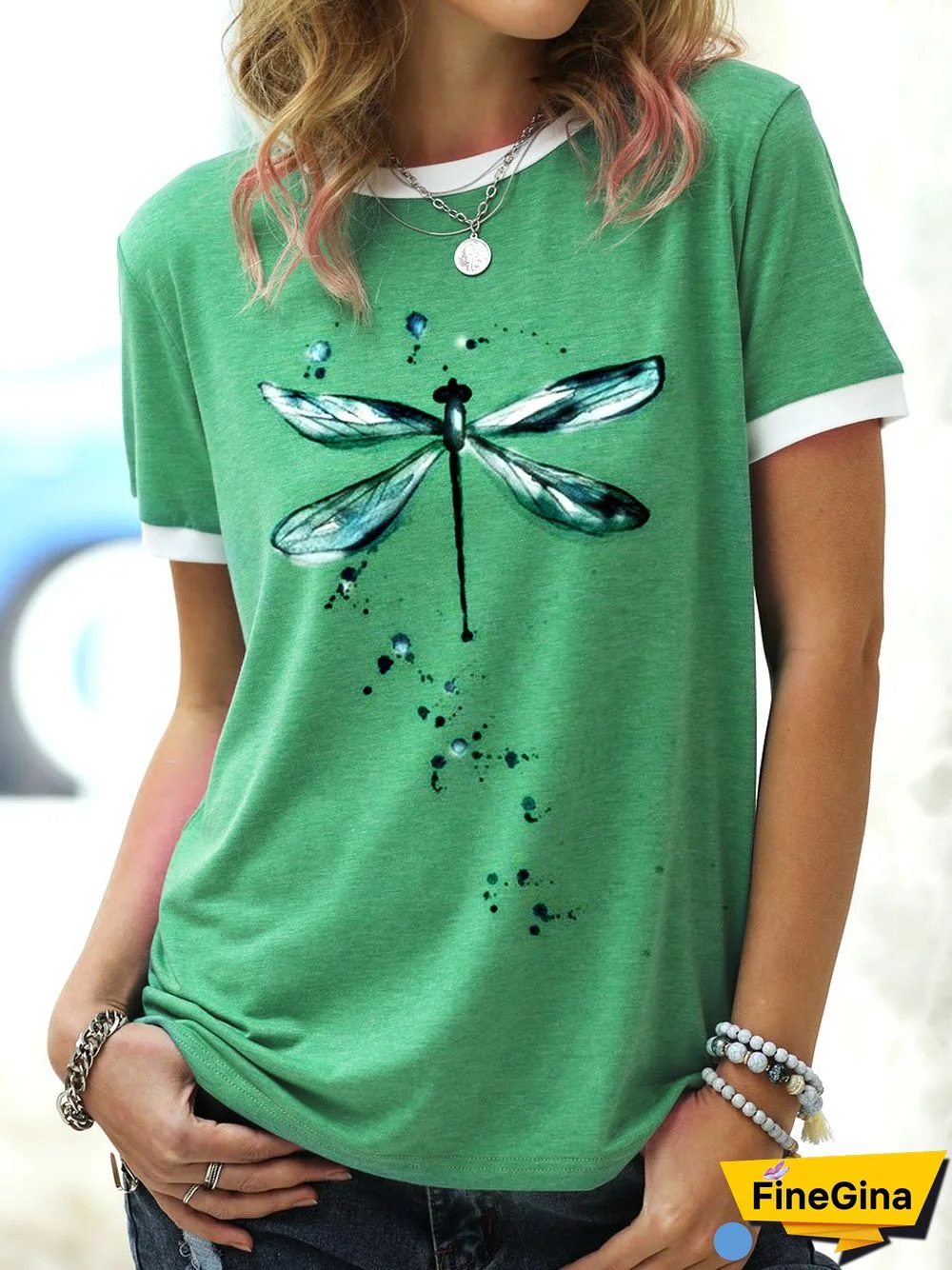 Dragonfly Pattern Summer Cotton Shirts & Top
