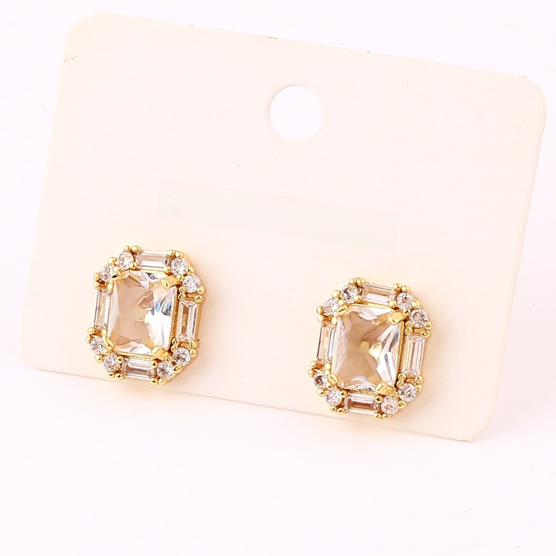 Moderate Luxury Women Quadrilateral Hexagon Number Text Letter Copper Diamond Inlay Earrings