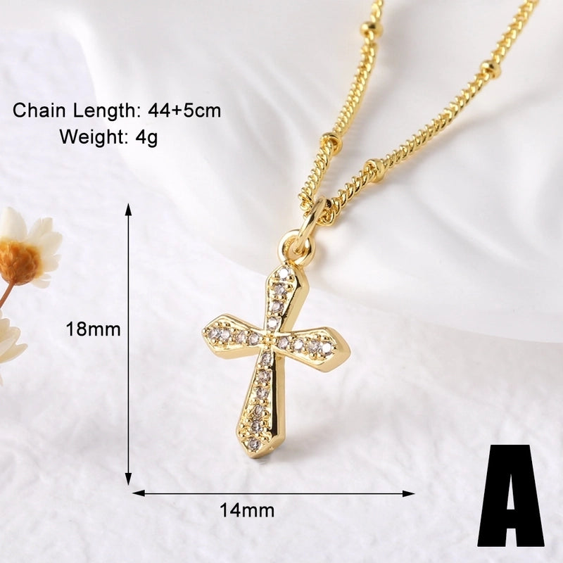201 Stainless Steel Copper Cable Chain 18K Gold Plated Plating Cross Zircon Pendant Necklace
