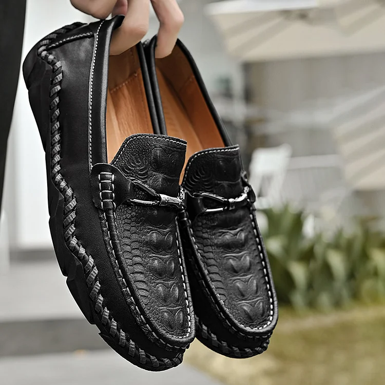 Casual Pattern Seam Metal Buckle PU Leather Loafers Shoes