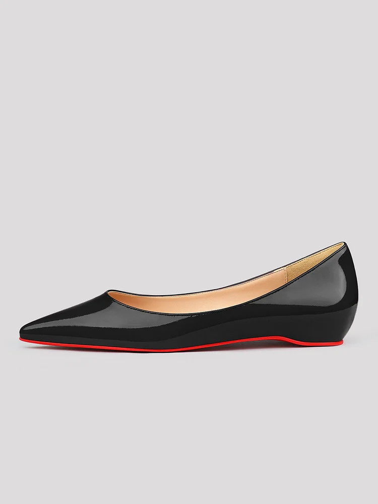 Women's Pointed Toe Red Bottom Patent Leather Comfortable Simple Classic Style Flat Shoes