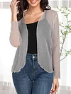 V-Neck Semi-Sheer Long Sleeve Solid Color Elegant Cardigan - Soft Medium Stretch Knit Fabric, Regular Length, Placket Closure - Perfect for All Seasons
