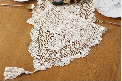 100% Cotton handcraft crochet Tablecloths Shabby Chic Vintage Crocheted Table Topper Handmade Sofa Cover Table Runner 1PC