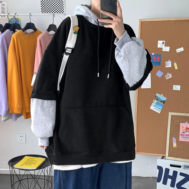 Autumn Hoodies Men's Fashion Contrast Color Casual Hooded Sweatshirt Men Streetwear Hip-hop Loose Pullover Hoodie Mens M-5XL