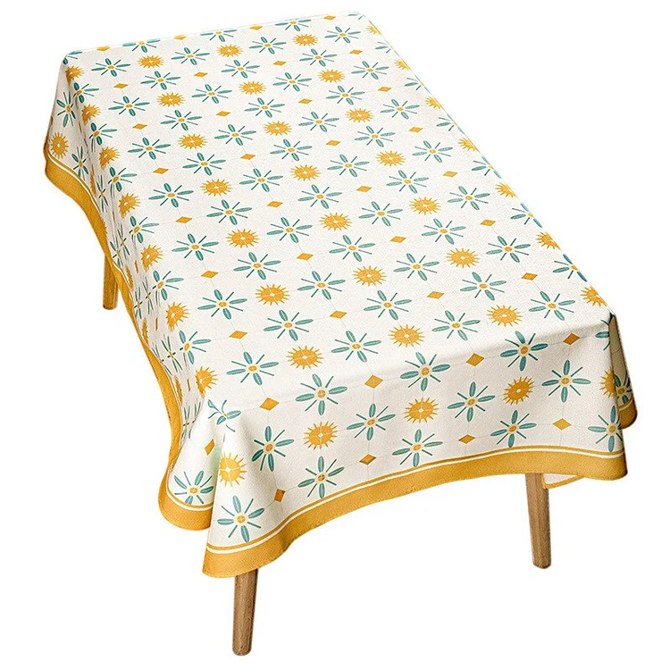 Yellow Flower Series Rectangle Tablecloth Holiday Party Decor Reusable Waterproof Tablecloth Kitchen Dining Table Decorations