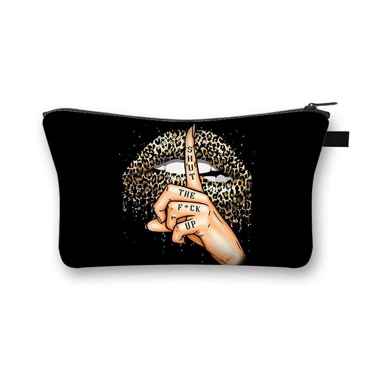 Leopard lips gesture Printed makeup bag