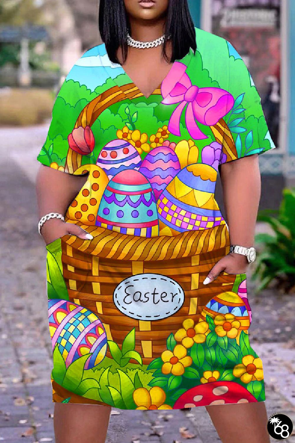 Casual Print Basic V Neck Long Sleeve Dresses | 168DEAL