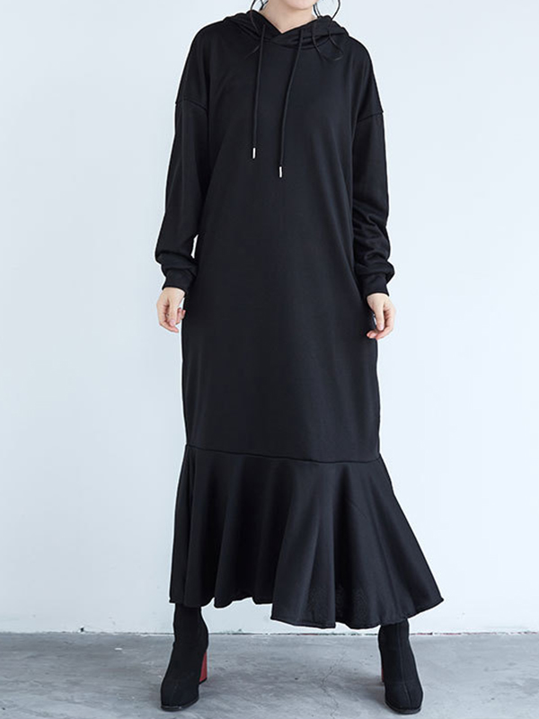 Loose V Neck Ruffeld Mermaid Midi Dress