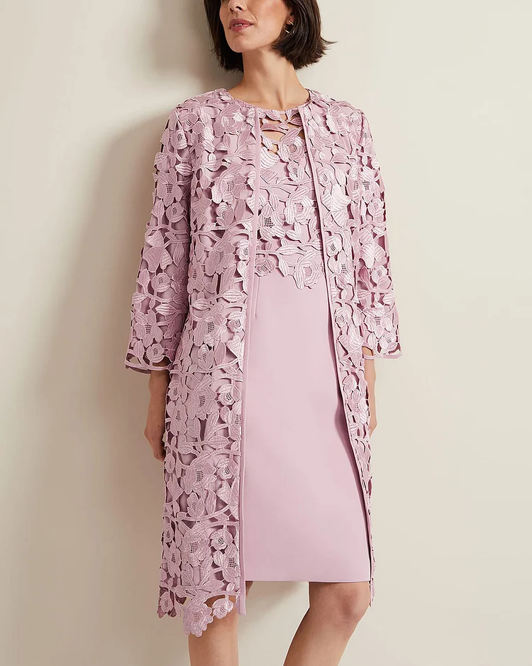 Elegant Lace Cardigan and Dress Two-Piece Set