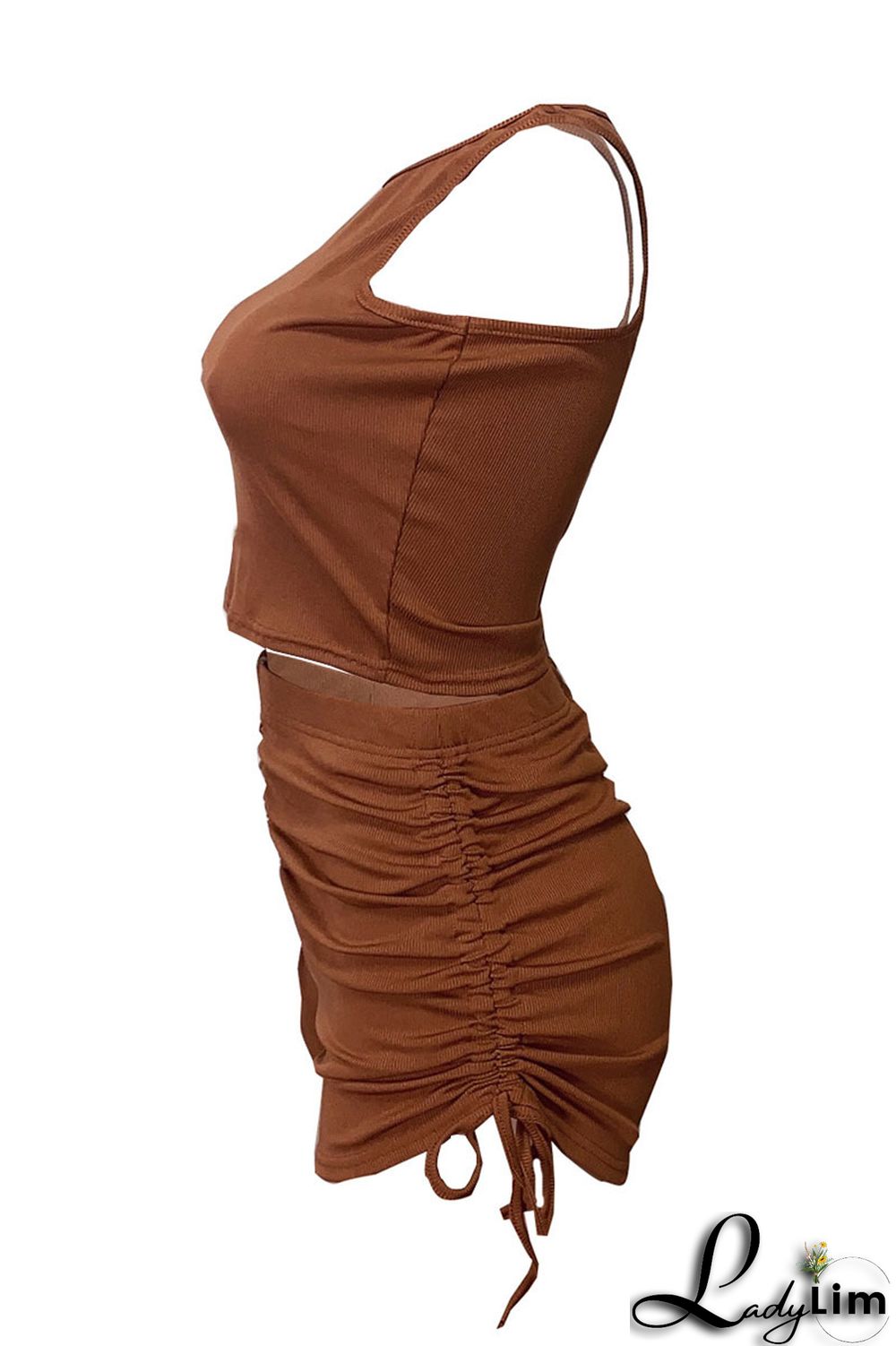 Black Sexy Solid Split Joint Draw String Fold O Neck Short Sleeve Two Pieces