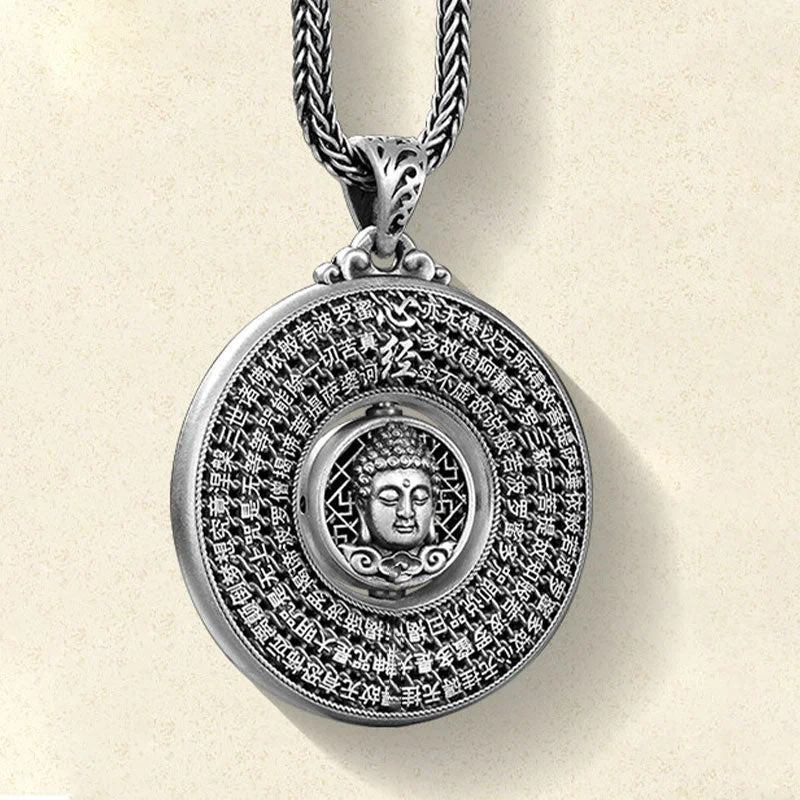 Buddha Heart Sutra Compassion Necklace Rotatable Pendant