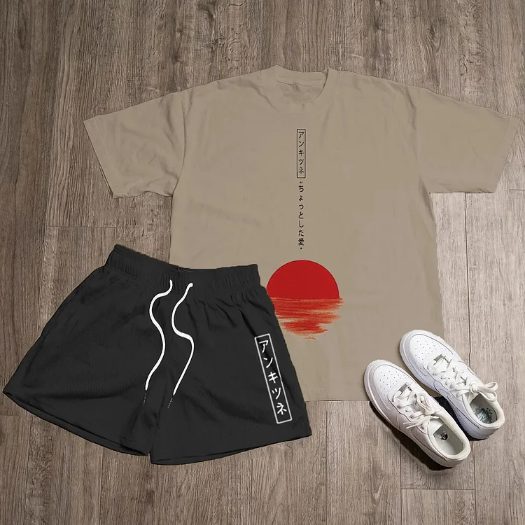 Sunset Print T-Shirt Shorts Two-Piece Set