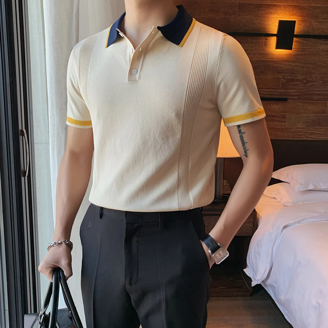 Fashion Contrast Lapel Short Sleeves Polo Shirt